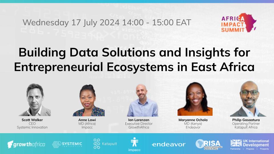 #AfricaImpactSummit24 is underway in Nairobi, Kenya!

Today we are excited to hear from key experts on "Building Data Solutions and Insights for Entrepreneurial Ecosystems in East Africa".

Follow along for updates from the summit!
africaimpactsummit.org #TheAfricaWeWant
