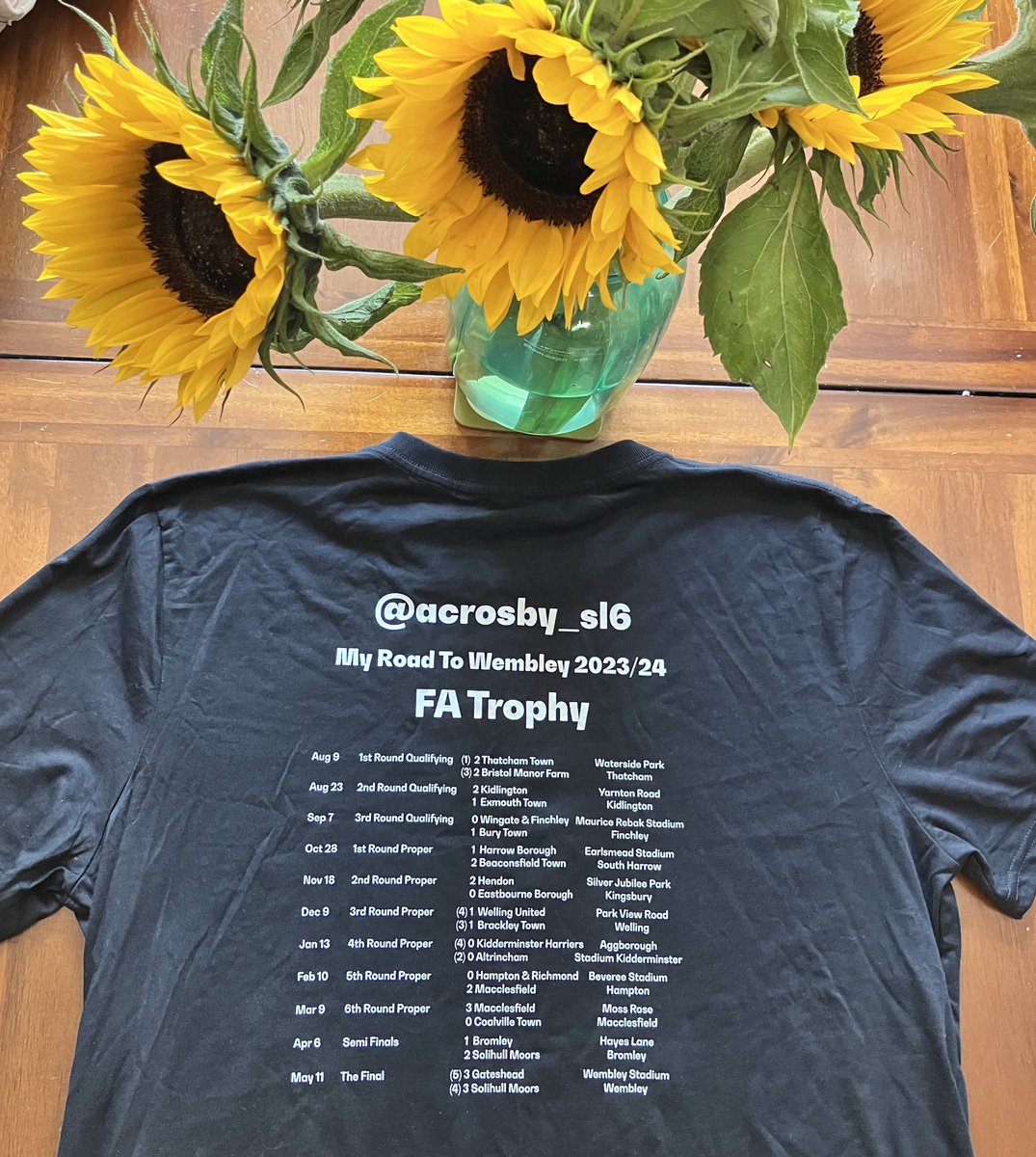Acrosby_sl6's tweet photo. @MyRoadtoWembley 2023/24 #FATtophy complete, “got the t-shirt” ✅
38 days until @MyRoadtoWembley 2024/25 #FAVase journey begins ⏳
#RoundHopper #OnTheRoadAgain https://t.co/QZUQtZWJEj