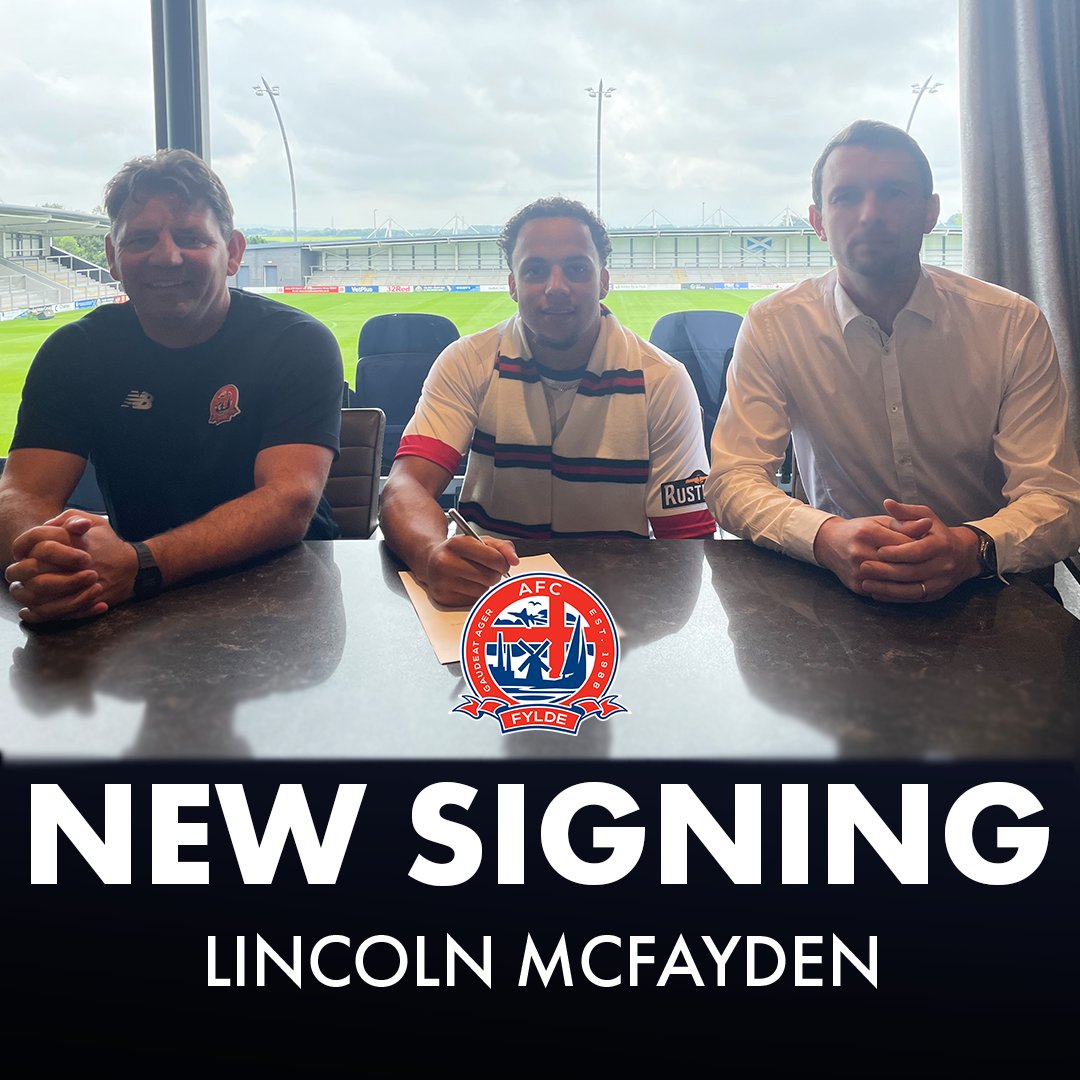 AFCFylde's tweet photo. 𝗪𝗲𝗹𝗰𝗼𝗺𝗲 𝘁𝗼 𝗔𝗙𝗖 𝗙𝘆𝗹𝗱𝗲, 𝗟𝗶𝗻𝗰𝗼𝗹𝗻 𝗠𝗰𝗙𝗮𝘆𝗱𝗲𝗻 🙌

 ✍️AFC Fylde are delighted to announce the signing of Lincoln McFayden, subject to international clearance.

Welcome to Mill Farm, Lincoln.🤝

#BornToBeFylde