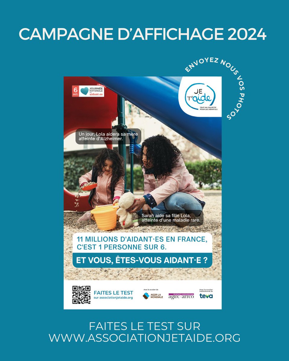 assojetaide's tweet photo. 📣  sortie de la grande campagne de communication 2024 ! Les aidant·es ont besoin de soutien et de prendre conscience de leur rôle d’aidant·e. Faites le test sur https://t.co/M1WHEG91Il @AG2RLAMONDIALE  @TevaSante #aidant #aidante #santé https://t.co/lK11sMitNz