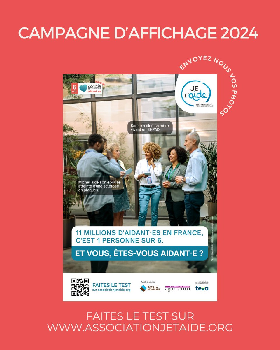 assojetaide's tweet photo. 📣  sortie de la grande campagne de communication 2024 ! Les aidant·es ont besoin de soutien et de prendre conscience de leur rôle d’aidant·e. Faites le test sur https://t.co/M1WHEG91Il @AG2RLAMONDIALE  @TevaSante #aidant #aidante #santé https://t.co/lK11sMitNz