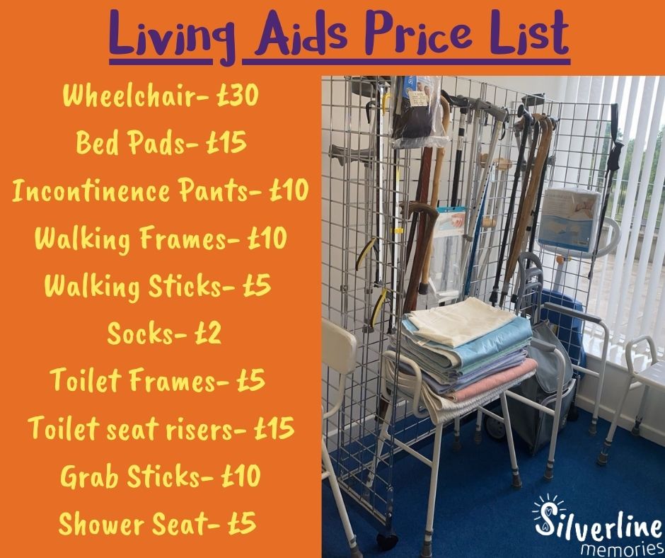 Our Living Aid Shop is open for the public and here is a list of what we are selling and prices for these items. We would like to ask if anyone can donate any items they may have for our shop. This would be much appreciated. Thank you