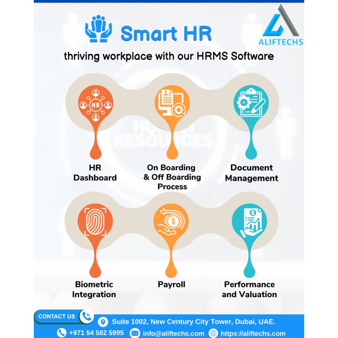 AlifTechsUAE's tweet photo. Effortlessly streamline your human resource management with our all-in-one HRMS software: Smart HR by Aliftechs!

📍 Visit us at Suite 1002, New Century City Tower, Dubai, UAE. 
📞 Contact: +971 54 582 5995 
📧 Email: info@aliftechs.com 
🌐 Website: https://t.co/2MsSEOXOCM https://t.co/JbnL47FdHD