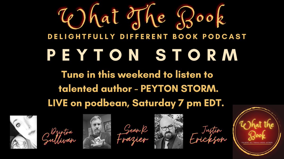 #Bookers 

This weekend, we welcome back to the hot seat the fabulous @peys_pen 

Make sure you stop by and listen #live on <a href="/podbean/"></a> or at your leisure on <a href="/Spotify/">Spotify</a> 

Hosts
<a href="/TheCleftonTwain/">Sean R. Frazier, Author</a> 
@maladjustined 
<a href="/DzintraSullivan/">Dzintra - Author</a>
