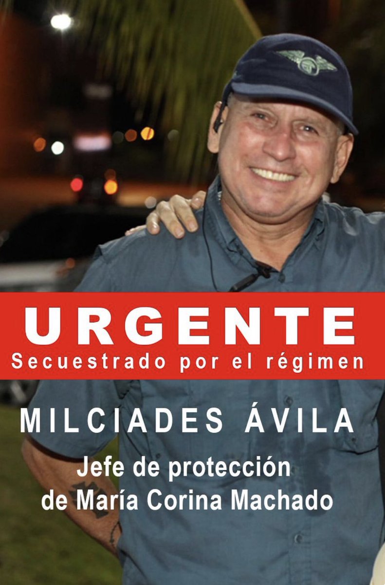 abogadosvenezu1's tweet photo. #URGENTE SECUESTRADO
jefe de protección
de
María Corina Machado
@MariaCorinaYA

MILCIADES ÁVILA

Hoy en la madrugada, funcionarios del régimen ingresaron a la fuerza a la vivienda donde se encontraba, violando todo procedimiento legal. 

¡Exigimos su liberación inmediata! https://t.co/WDMQcKYgpd