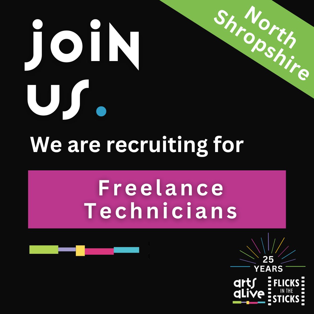 📣 FREELANCE TECHNICIANS WANTED - We are looking for self-employed Technicians based in / around north #Shropshire to join our Flicks in the Sticks Technician Team. 

👉 Apply via CV, voice note or video - find out more: artsalive.co.uk/jobs-at-arts-a…

#artsjobs #opportunity #joinus
