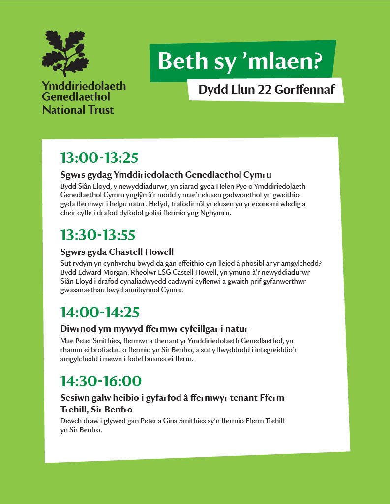 Beth sydd ymlaen yn stondin Ymddiriedolaeth Genedlaethol Cymru - Dydd Llun 22 Gorffennaf #SioeFrenhinolCymru