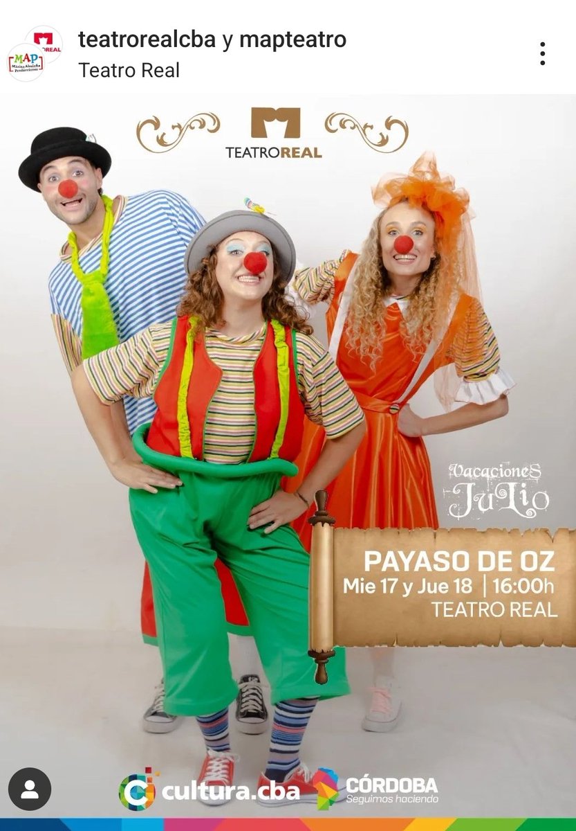 Hoy y mañana <a href="/alTeatroReal/">Teatro Real</a> con #PayasoDeOz te esperamos a las 16.00