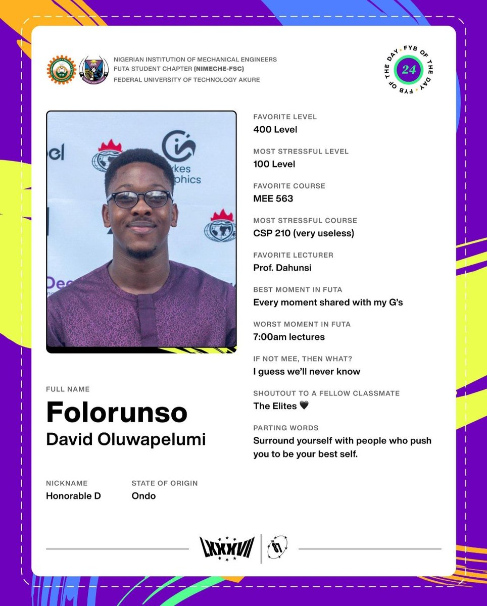 meeclass23's tweet photo. Meet Folorunso David, aka Folo, one of #The87 legends! This charming Yoruba Demon is intelligent & always ready to help. With a great sense of humor & some serious football skills, we celebrate his amazing contributions to the department! Cheers to more! #meeclass23 https://t.co/HJV1Cmzkl1