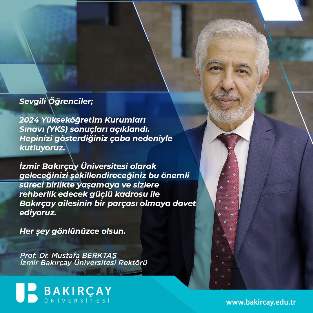 bakircayedu's tweet photo. Sevgili Öğrenciler;

2024 Yükseköğretim Kurumları Sınavı (YKS) sonuçları açıklandı. Hepinizi gösterdiğiniz çaba nedeniyle kutluyoruz.

İzmir Bakırçay Üniversitesi olarak geleceğinizi şekillendireceğiniz bu önemli süreci birlikte yaşamaya ve sizlere rehberlik edecek++ https://t.co/QDy07Y6B5Y
