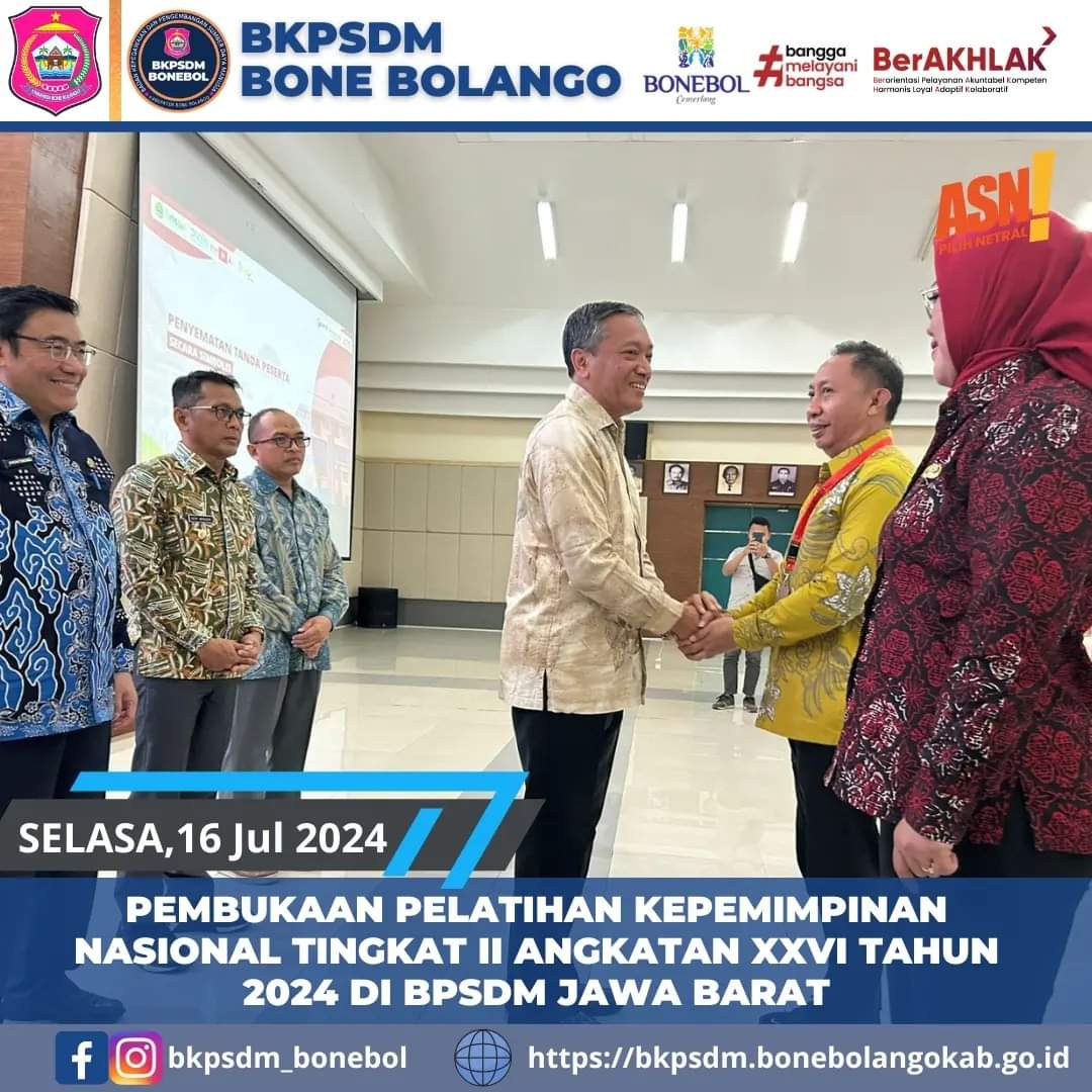 BKPPD_BoneBol's tweet photo. #sobatbkpsdmbonebol 5 (lima) Pejabat Eselon II Kabupaten Bone Bolango Mengikuti Pelatihan Kepemimpinan Nasional Tingkat II Angkatan XXVI Tahun 2024 yang dilaksanakan Oleh Badan Pengembangan Sumber Daya Manusia Provinsi Jawa Barat Berkolaborasi Dengan LAN RI. Selasa, 16 Juli 2024. https://t.co/3wCB3nAjjk