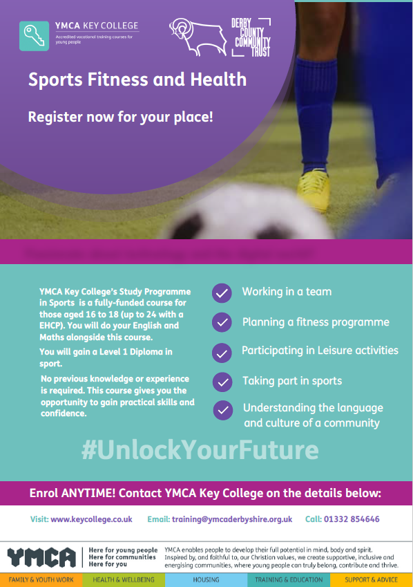 YADerby's tweet image. Are you 16-18 (or 16-24 with an EHCP) ?
Check out these opportunities from @YMCAderbyshire Key College in Sports and Fitness, Hospitality, Childcare and many more!
For more information visit: keycollege.co.uk

#derbycity #education #training #development