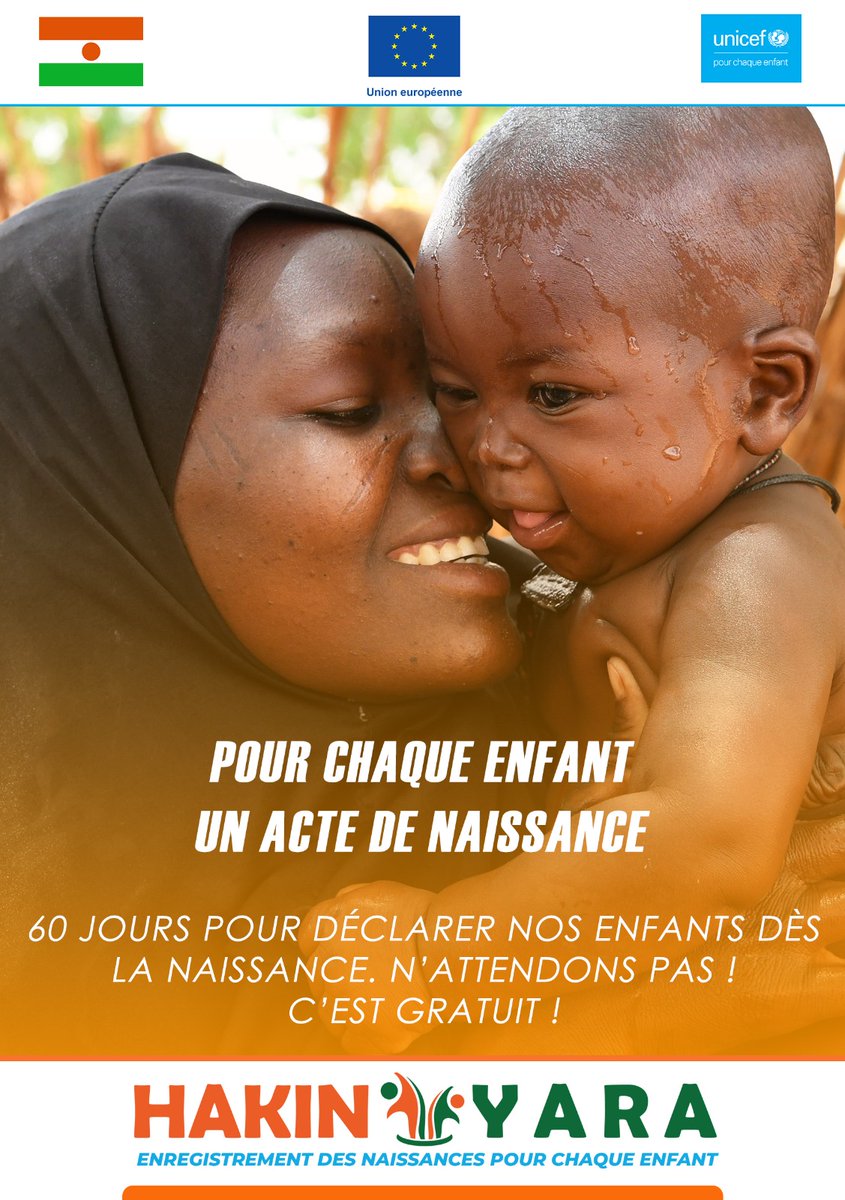 Chaque enfant a le droit d’être éduqué, soigné et protégé contre les abus. La réalisation de tous ces droits commence par l’obtention de l’acte de naissance et c’est GRATUIT ! Ensemble, nous pouvons œuvrer pour que chaque naissance soit enregistrée.
#HakinYara
#MonNomEstPersonne