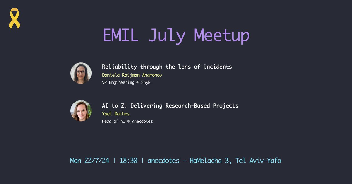 איך נראה תהליך פיתוח והטמעה של מודל AI?
כמה זה שונה מפיתוח פיצ׳ר?
האם אפשר להתחייב לטיימליין כשהפרויקט מבוסס על מחקר?

מודה שאפילו לא חשבתי על השאלות האלה לפני ששמעתי את הדריי-ראן להרצאה המעולה של יעל.

אז אם לא הייתם בטוחים אם שווה לבוא בשבוע הבא, יש לכם עכשיו עוד סיבה מצוינת.