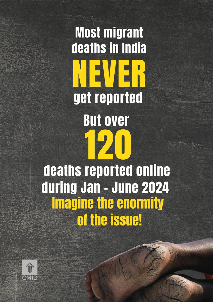 CMIDTrust's tweet photo. Most migrant deaths are hushed up and never get reported. If at all, they are reported offline, in the local pages of newspapers. CMID found that over migrant 120 deaths have been reported in India during Jan to June 2024. #migration #migrants #migrantdeaths #CMID https://t.co/yexpgBJxbX