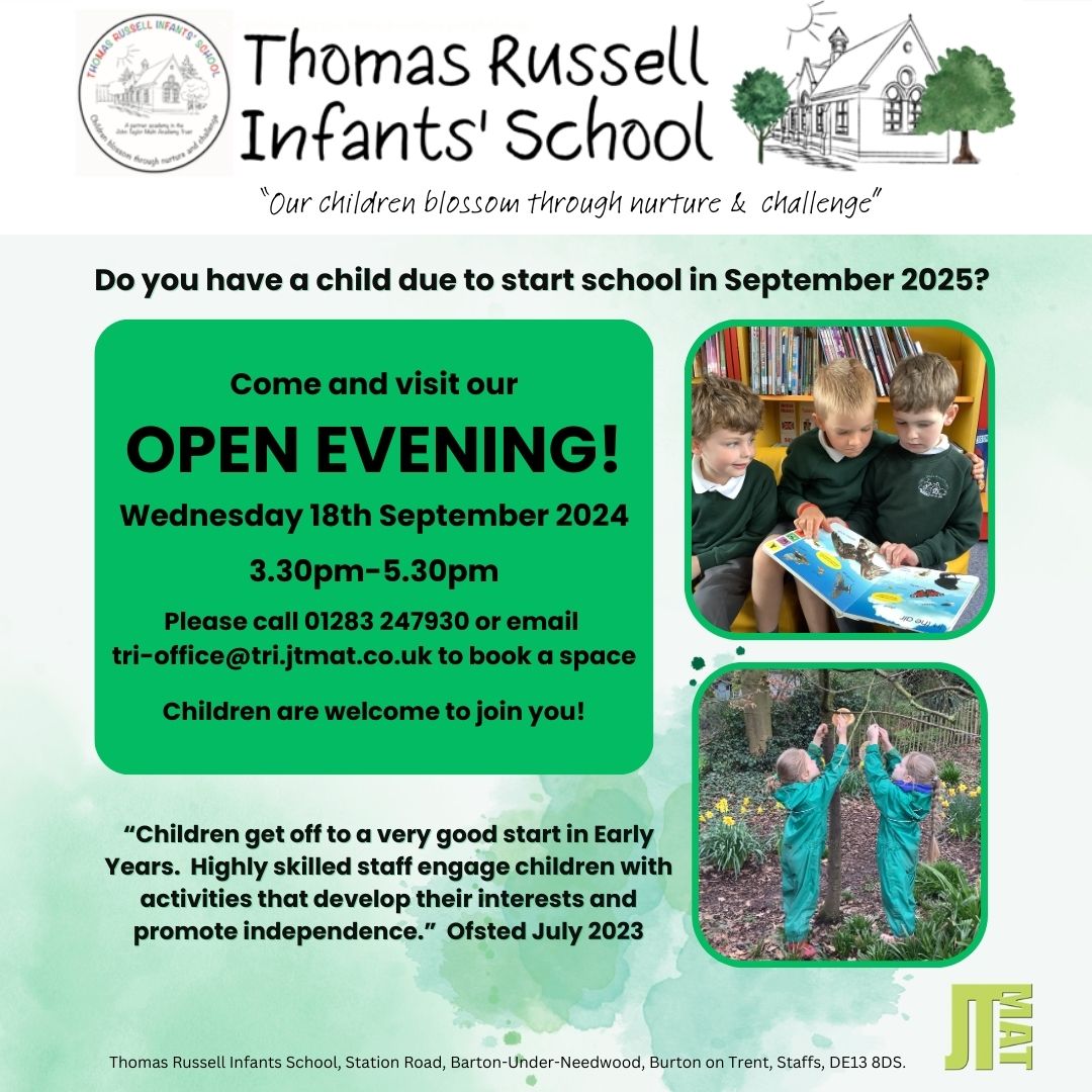 Please spread the word that this year we will be having an Open Evening for people who find daytime tours tricky, along with our normal Open Day when you can see the school in action.  Please email or telephone our school office for more information.