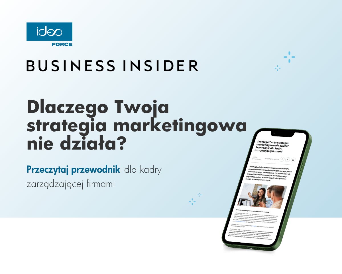IdeoForce's tweet photo. Jeśli Twoja strategia marketingowa nie działa… 😔
to koniecznie przeczytaj ten artykuł. ✨

Przyczyna niepowodzeń? Może być ich wiele, ale czasami jest to np. losowość podejmowanych działań, które na poziomie operacyjnym mogą być prowadzone prawidłowo, ale problem może leżeć po stronie strategii lub w zasadzie jej braku. ❌

Bo trzeba uzmysłowić sobie, że strategia to nie to samo co plan komunikacji. Należy spojrzeć na nią wieloaspektowo tak, by promieniowała na wszystkie obszary funkcjonowania firmy, o czym pisze Prezes Zarządu naszej agencji - Wojciech Szymański w Business Insider Polska. 📊

W publikacji pt. „Dlaczego Twoja strategia marketingowa nie działa? Przewodnik dla kadry zarządzającej firmami” proponuje koncepcję 4 poziomów marketingu, a wraz z nią porzucenie tradycyjnego spojrzenia na strategię marketingową jako zbiór działań połączony z KPI. 📈

Zamiast tego warto skupić się na penetrowaniu wszystkich obszarów działania firmy, biorąc pod uwagę kluczowe filary tej koncepcji, takie jak taktyka, strategia, filozofia i doktryna. 🛠️
Jak to dokładnie działa? 

Zapraszamy do lektury! 👍

https://t.co/u8eq3bYweQ