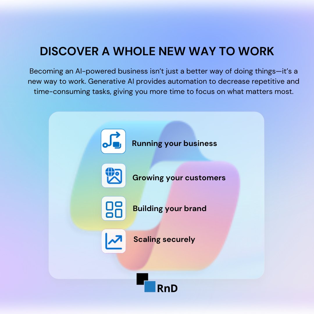 rndsystem's tweet photo. Curious about how Copilot for Microsoft 365 can revolutionize your business with AI? 🤖✨
We're here to help you get started on your journey to smarter workflows and increased productivity.
Drop your questions below :)

#Microsoft365 #AITransformation #Copilot #RnD https://t.co/Fc3UkL7UJF