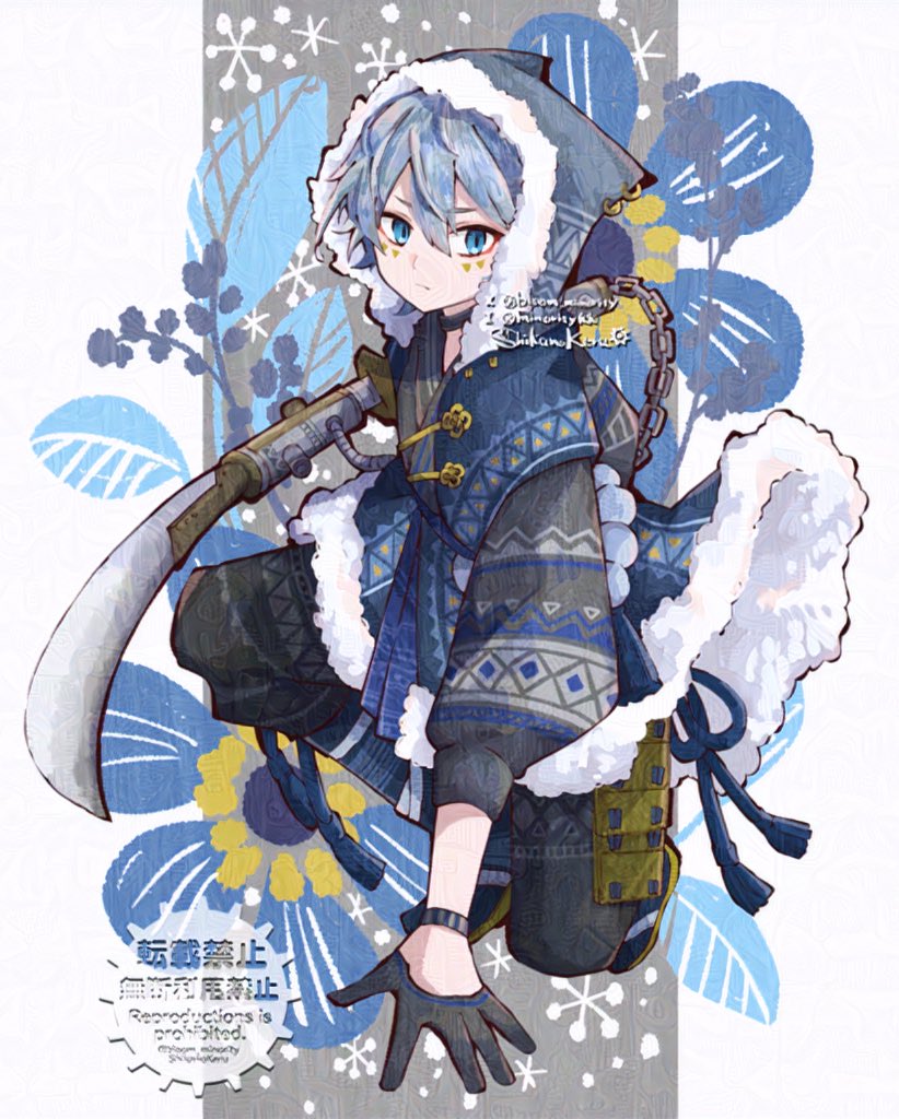 solo looking at viewer short hair blue eyes 1boy gloves blue hair  illustration images