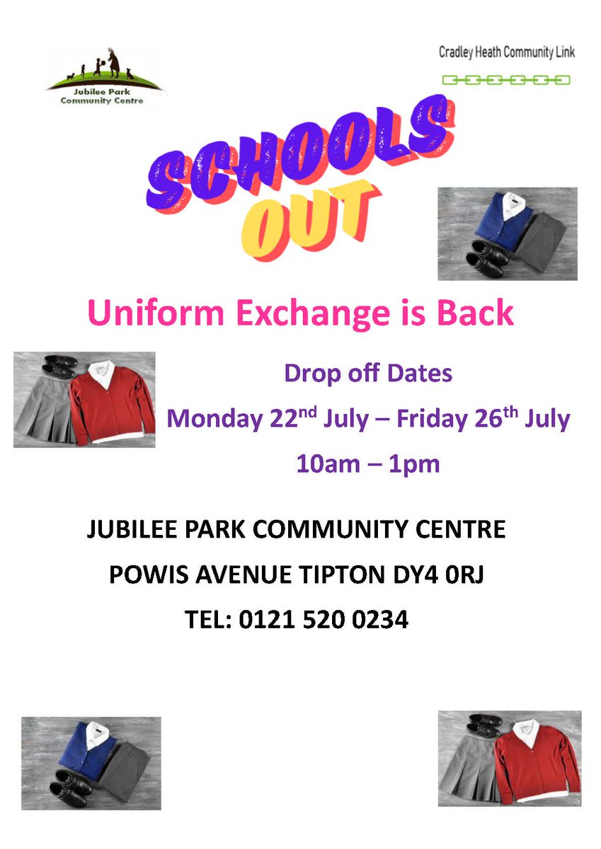 SandwellYC's tweet photo. This uniform exchange will be useful for many families. PLEASE TAKE ADVANTAGE AND SHARE! Thanks. ๐ #uniformexchange #sandwellcommunity #CommunitySupportMatters https://t.co/xIjwYFCd8z