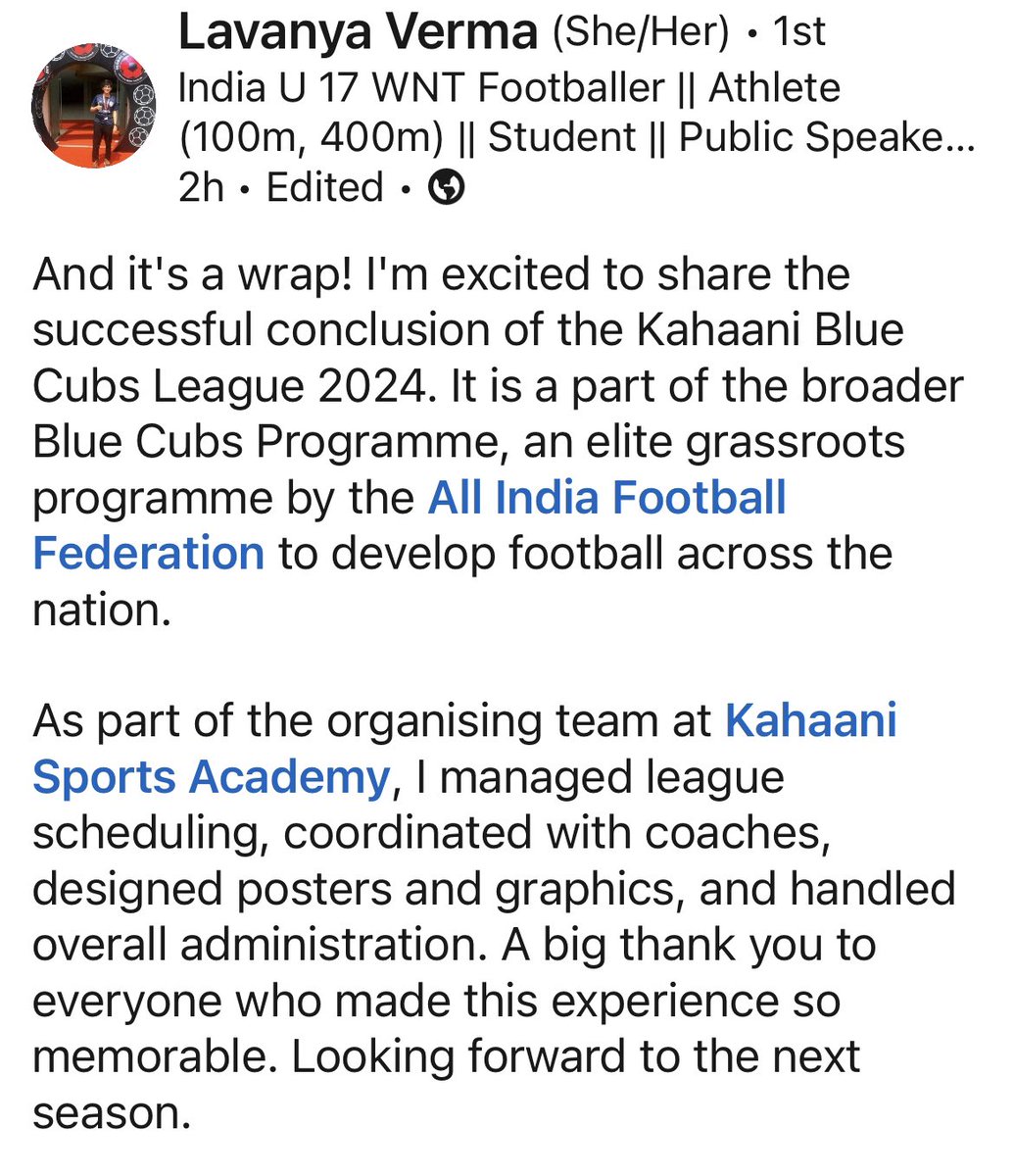 vinayverma99's tweet photo. Sharing on behalf of #LavanyaVerma  I'm excited to share the successful conclusion of the @FC_Kahaani Blue Cubs League 2024. It is a part of the broader Blue Cubs Programme, an elite grassroots programme by the @IndianFootball #BlueCubs #Football https://t.co/fY1hEyVySi