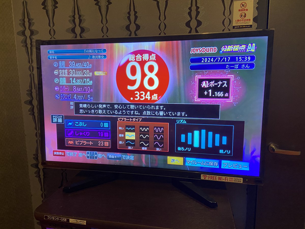tadasi1123's tweet photo. 本日のカラオケ🎤

全体には点数下がって調子悪かったけど4曲だけ点数上がった✌️

 #JOYSOUND
 #MAXGO
 #分析採点AI https://t.co/jHt4tvLPVa