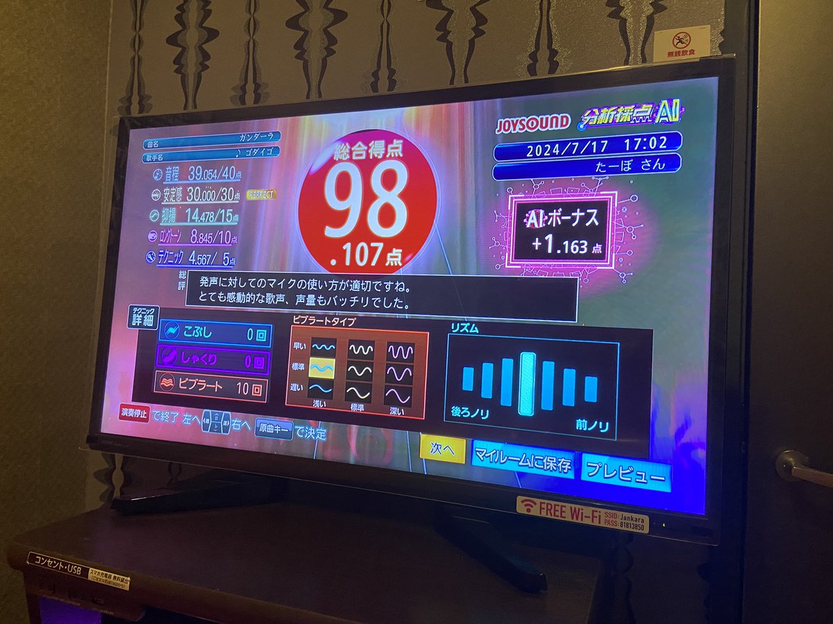 tadasi1123's tweet photo. 本日のカラオケ🎤

全体には点数下がって調子悪かったけど4曲だけ点数上がった✌️

 #JOYSOUND
 #MAXGO
 #分析採点AI https://t.co/jHt4tvLPVa