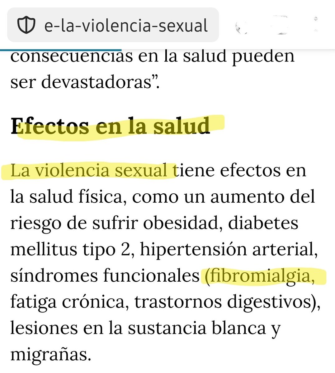 Q <a href="/CAMFiC/">🌳CAMFiC</a> diga "... La violencia sexual tiene efectos en la salud física...fibromialgia..." es, como mínimo, incierto
fuentesinformadas.com/guia-para-la-p…
Exijo 1 rectificación inmediata
Y espero que las asociaciones de Fibromialgia se unan a mi petición
<a href="/BotHarmonie/">FIBRO PROTESTA YA por tus derechos .</a> <a href="/CONFESQ1/">CONFESQ: Coalición Nacional de FM, SFC, SQM y EHS</a> <a href="/fibroapoyo_/">Fibroapoyo</a>