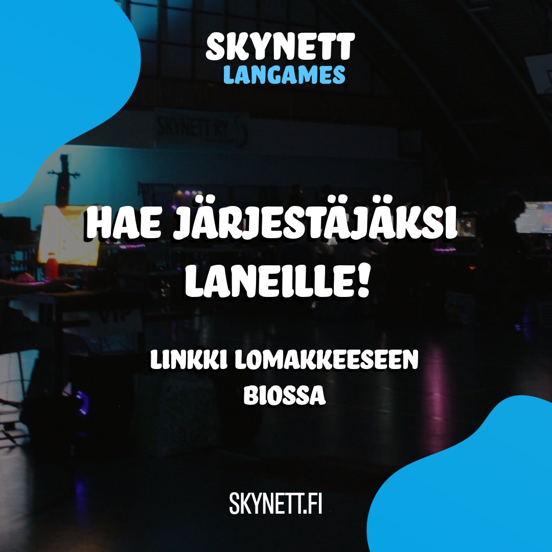 Haluaisitko olla mukana järjestämässä Skynett langames tapahtumaa?😁

Tarjolla on mahdollisuus kerätä arvokasta kokemusta erilaisista tapahtumatuotantoon lìittyvistä tehtävistä sekä tietysti yhdessä tekemistä ja hyvää seuraa!

Hae mukaan: docs.google.com/forms/d/e/1FAI…

#skynettlangames