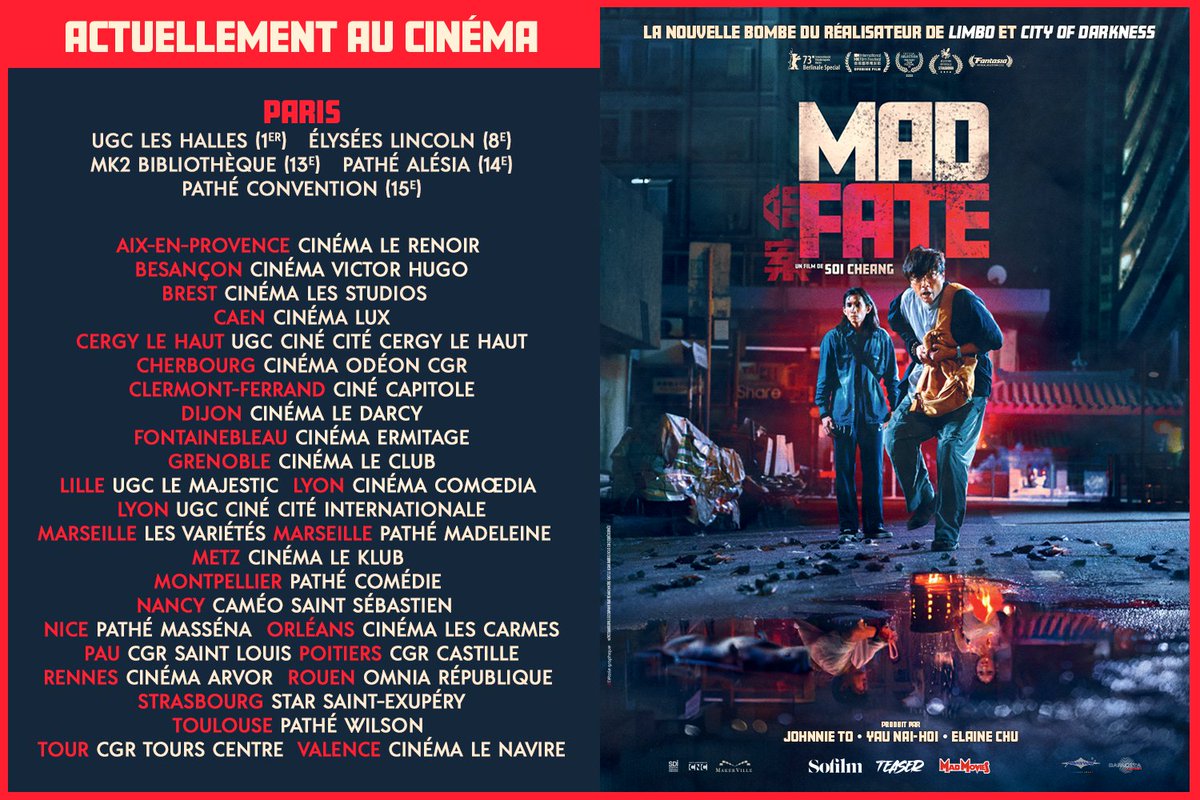 Découvrez MAD FATE de #SoiCheang, ajd au cinéma 💥
Un film pour ceux qui aiment le genre, la folie et les polars sombres, par le réalisateur de LIMBO et CITY OF DARKNESS !
À découvrir à Paris ou en régions !
✨Séances : allocine.fr/seance/film-31…

<a href="/Mad_Movies/">Mad Movies</a> <a href="/cinemateaser/">cinemateaser</a> <a href="/So_Film/">Sofilm</a>