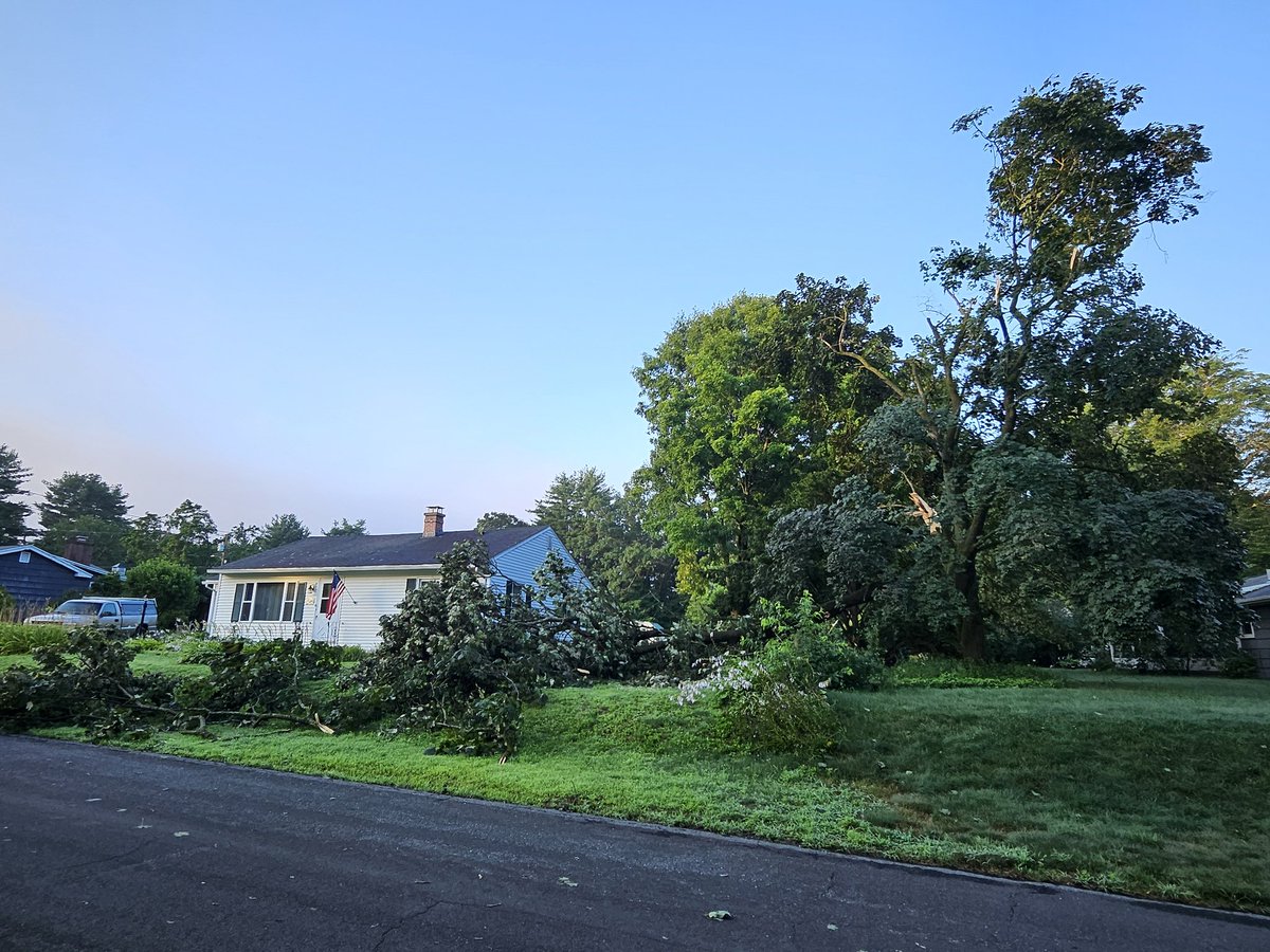 DMacLeanWOOD's tweet photo. We're surveying storm damage in Greenfield this morning as residents get their first look at what came down during Tuesday's violent storm. People describing it to us a quick and violent... Saying it brought down these limbs "like toothpicks." https://t.co/oeecEUAcVc