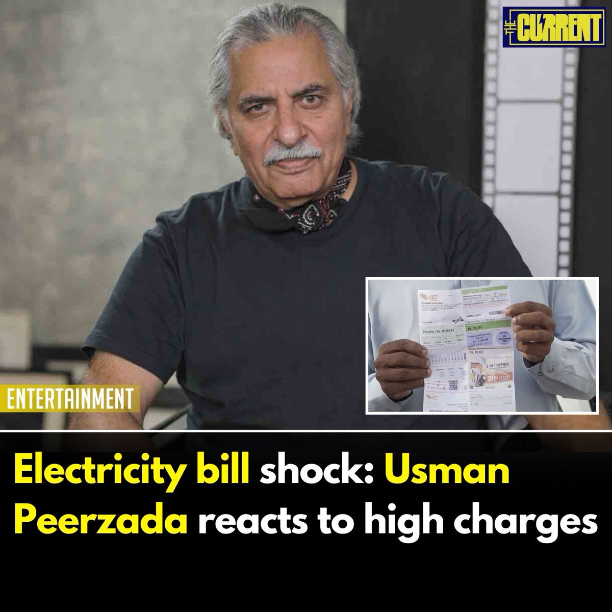 TheCurrentPK's tweet image. Actor Usman Peerzada, a respected figure in the world of arts, is shocked by the electricity bill he has received.

Read More: thecurrent.pk/electricity-bi…

#TheCurrent #UsmanPeerzada #ElectricityBills