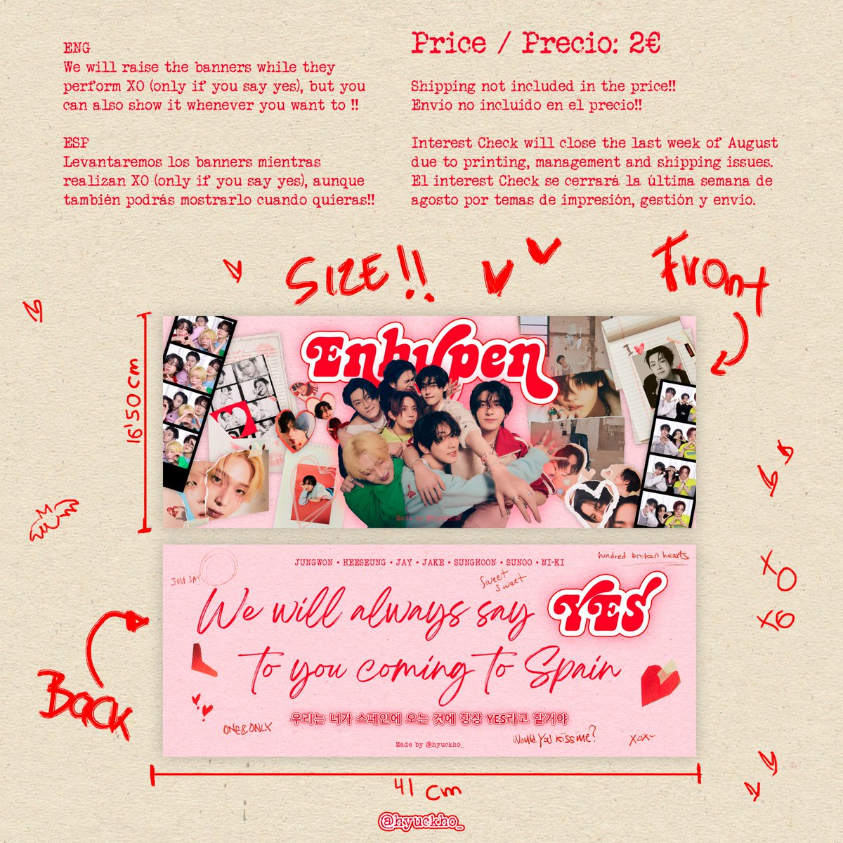 hyuckho_'s tweet photo. Hola Engene!! He decidido realizar este banner para el Music Bank de Madrid!! Tenéis toda la info en las fotos y comenzaré a realizar el interest check hoy mismo! Espero que os guste y que podamos hacer sonreír a los chicos🧡#EnArt #ENHYPEN #엔하이픈 #ENGENE #musicbankinmadrid https://t.co/dWOiFycTqI