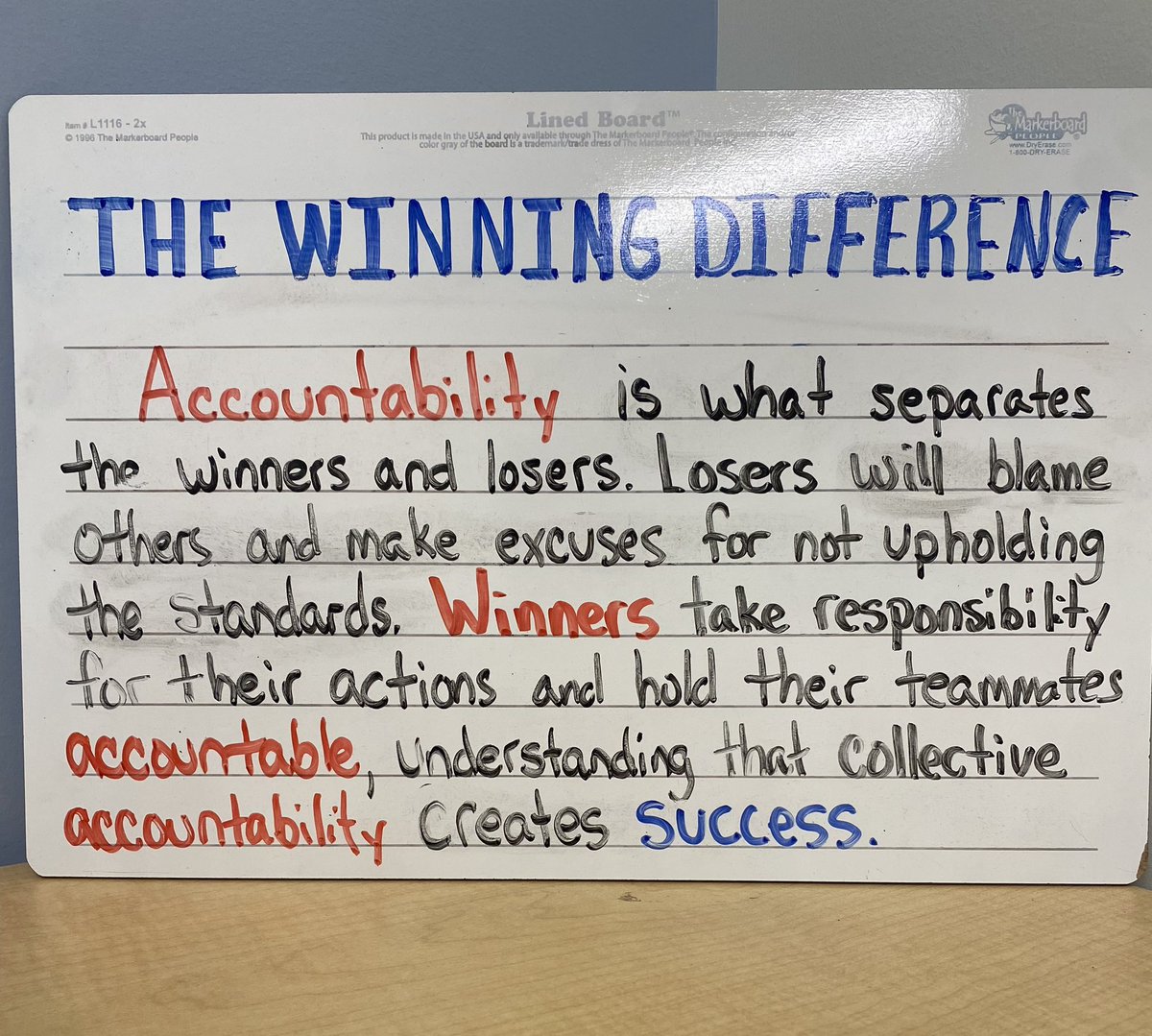 Accountability is what separates the winners and losers. Losers will blame others and make excuses for not upholding the standards. Winners take responsibility for their actions and hold each other accountable, understanding that collective accountability creates success.