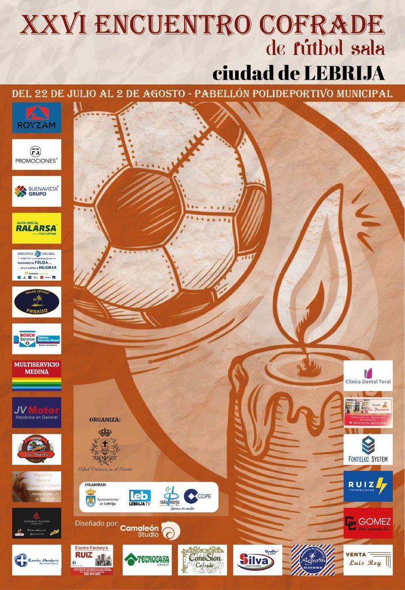 OracionLebrija's tweet photo. La Selección es campeona de Europa, pero ahora es cuando llega...

¡¡¡¡EL FÚTBOL DE VERDAD!!!!

El próximo lunes, 22 de julio, comienza una nueva edición del Torneo Cofrade de Fútbol Sala.

26 ediciones ya de deporte, confraternidad y buen ambiente en las noches de verano. https://t.co/9PRGaXGq3y