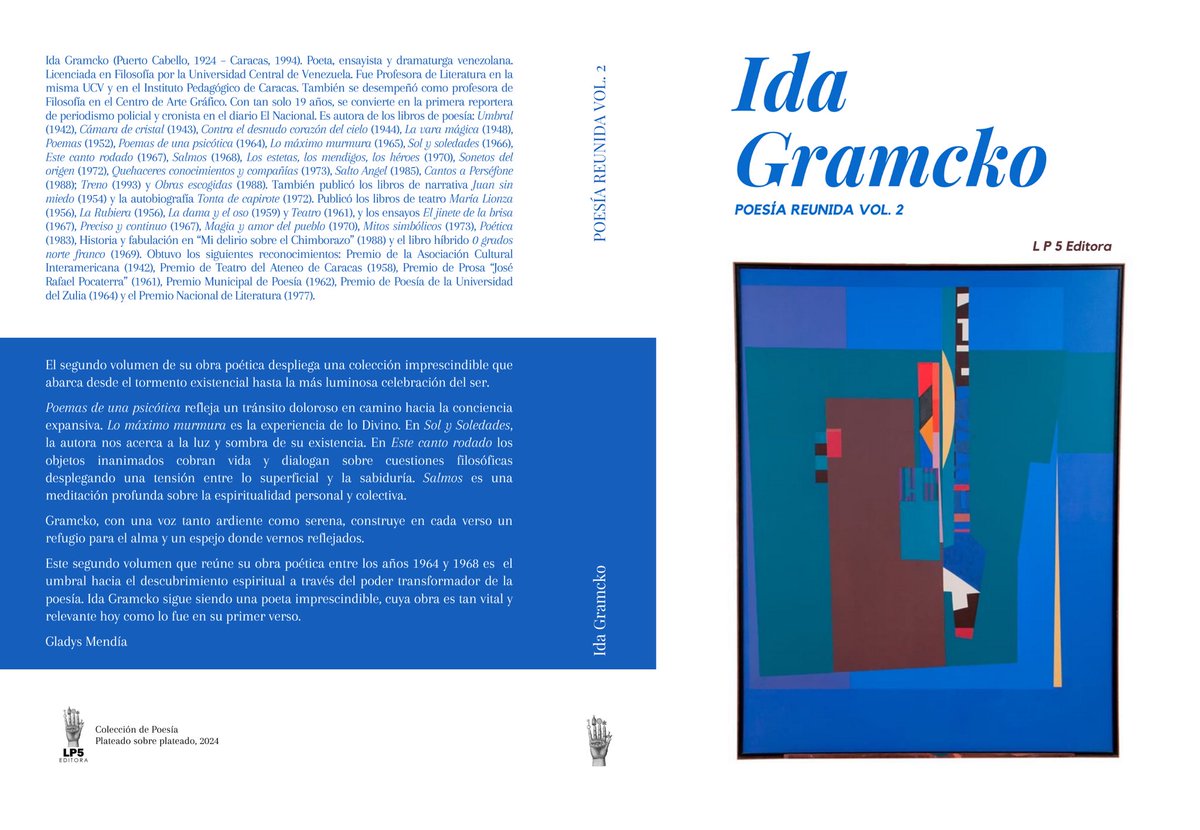 lp5editora's tweet photo. Novedad editorial: Ya está disponible a través de Amazon el segundo volumen de la poesía reunida de nuestra querida Ida Gramcko #IdaGramcko #100añosIdaGramcko #IdaGramckoVol2 #LP5editora https://t.co/fgrIXcjRIL