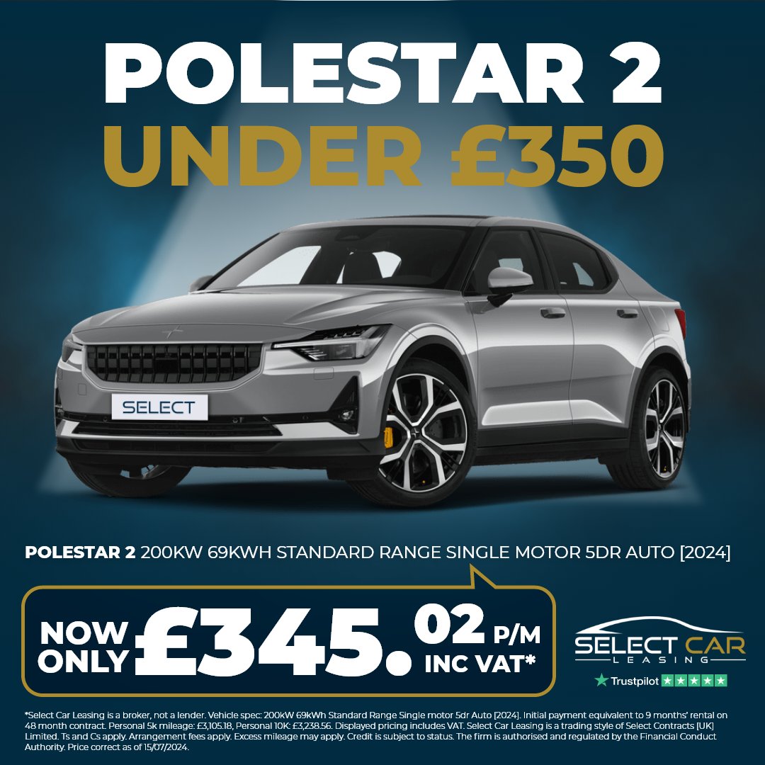 With an impressive electric range and stylish design, the Polestar 2 is in stock now from £345.02 a month*

Discover more 👉 eu1.hubs.ly/H0bdCDw0

#SelectCarLeasing #WestMidlands

*Price correct as of posting