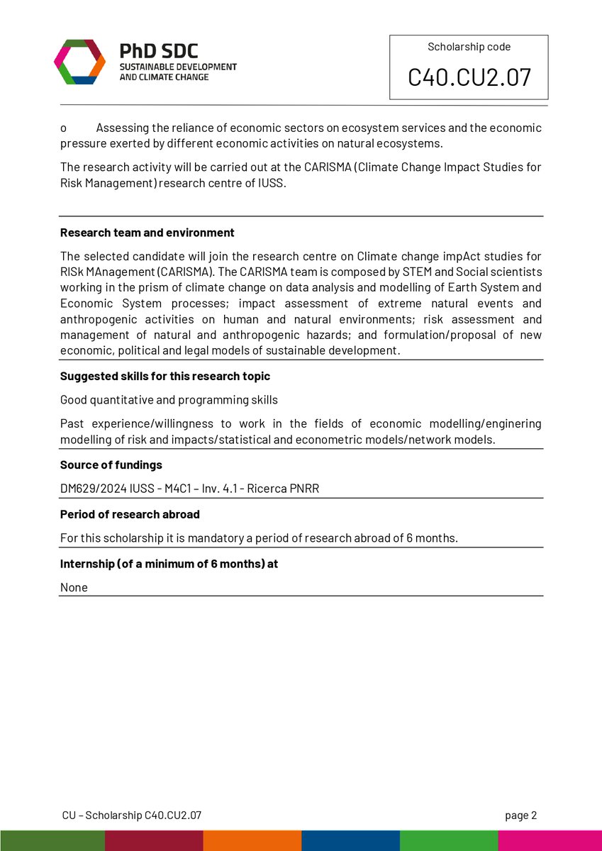 Alessandro Caiani (@ale_caiani) on Twitter photo 📢📢Hi #econtwtitter! Interested in production networks, climate change and natural disaster impact assessment? check out this open PhD position in the National Program on Sustainable Development and Climate Change <a href="/PhD_SDC/">PhD in Sustainable Development and Climate Change</a> at <a href="/IussPavia/">IUSS PAVIA</a>
iusspavia.it/it/node/2412 📢📢Hi #econtwtitter! Interested in production networks, climate change and natural disaster impact assessment? check out this open PhD position in the National Program on Sustainable Development and Climate Change <a href="/PhD_SDC/">PhD in Sustainable Development and Climate Change</a> at <a href="/IussPavia/">IUSS PAVIA</a>
iusspavia.it/it/node/2412
