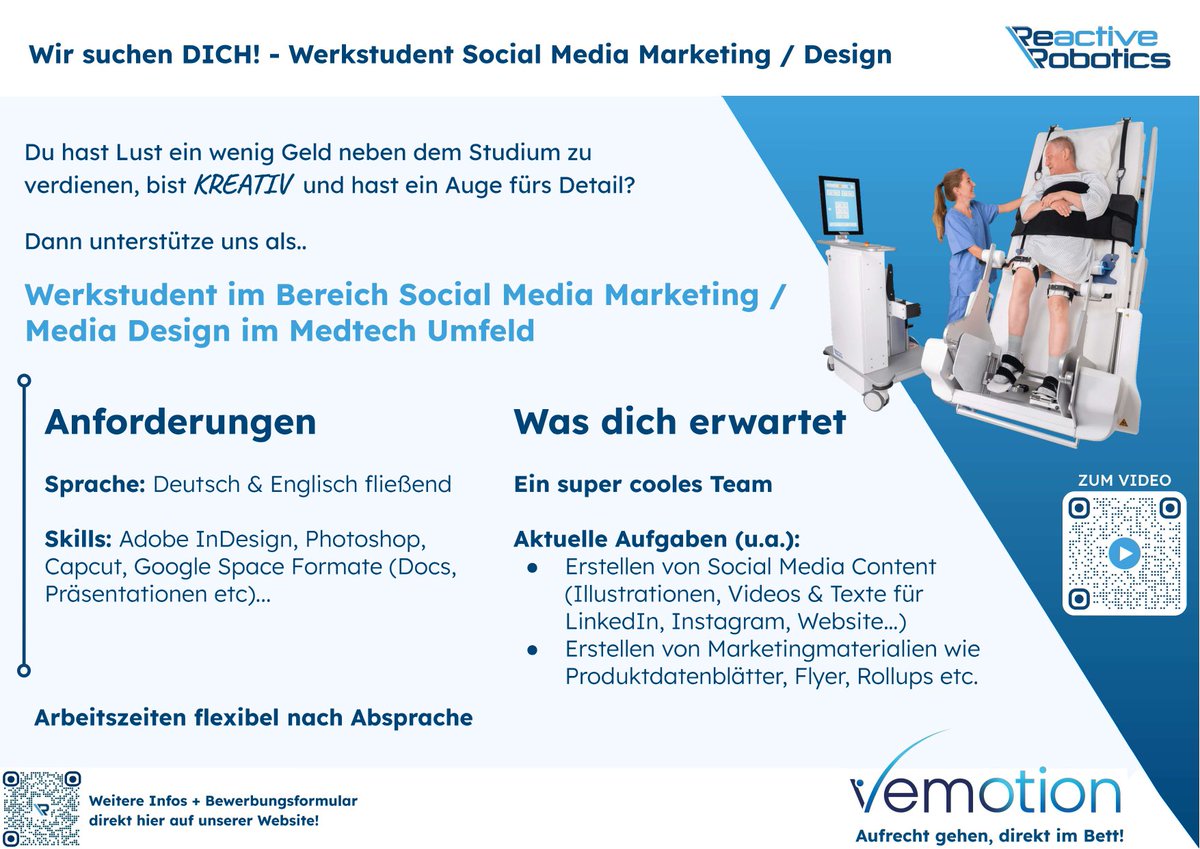 🔎 Wir suchen DICH!

💵🎨🖊️🕵Du hast Lust ein wenig Geld neben dem Studium zu verdienen, bist KREATIV  und hast ein Auge fürs Detail?

👇🏻Dann bewirb dich direkt über unsere Website

reactive-robotics.com/job?id=1634717