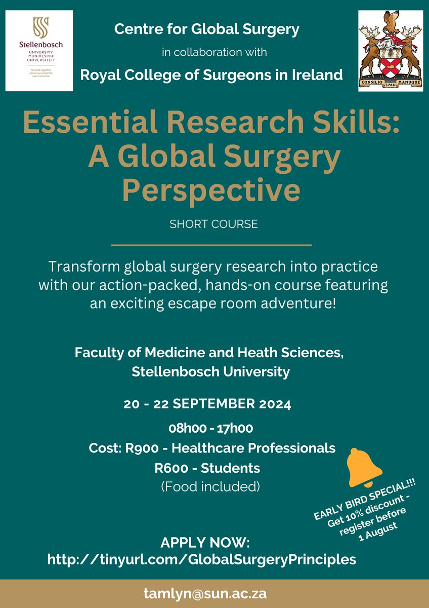 SU_GlobalSurg's tweet image. Are you interested in learning about global surgery in a fun and interactive way? Register for our short course - Essential Research Skills: A Global Surgery Perspective.

Get 10% discount if you register before 1 August‼

tinyurl.com/GlobalSurgeryP…

#shortcourse #globalsurgery