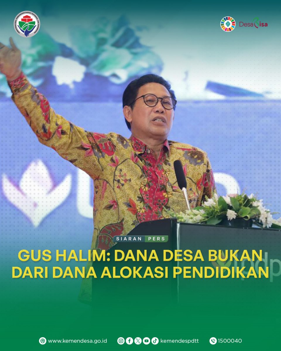 Mendes PDTT Abdul Halim Iskandar menyatakan bahwa Dana Desa tidak diambil dari Dana Alokasi Pendidikan.

Dana Desa justru mendukung sektor pendidikan di desa2. Dengan sekitar 75 ribu desa di Indonesia, peran Dana Desa sangat strategis dalam menentukan arah pembangunan nasional.