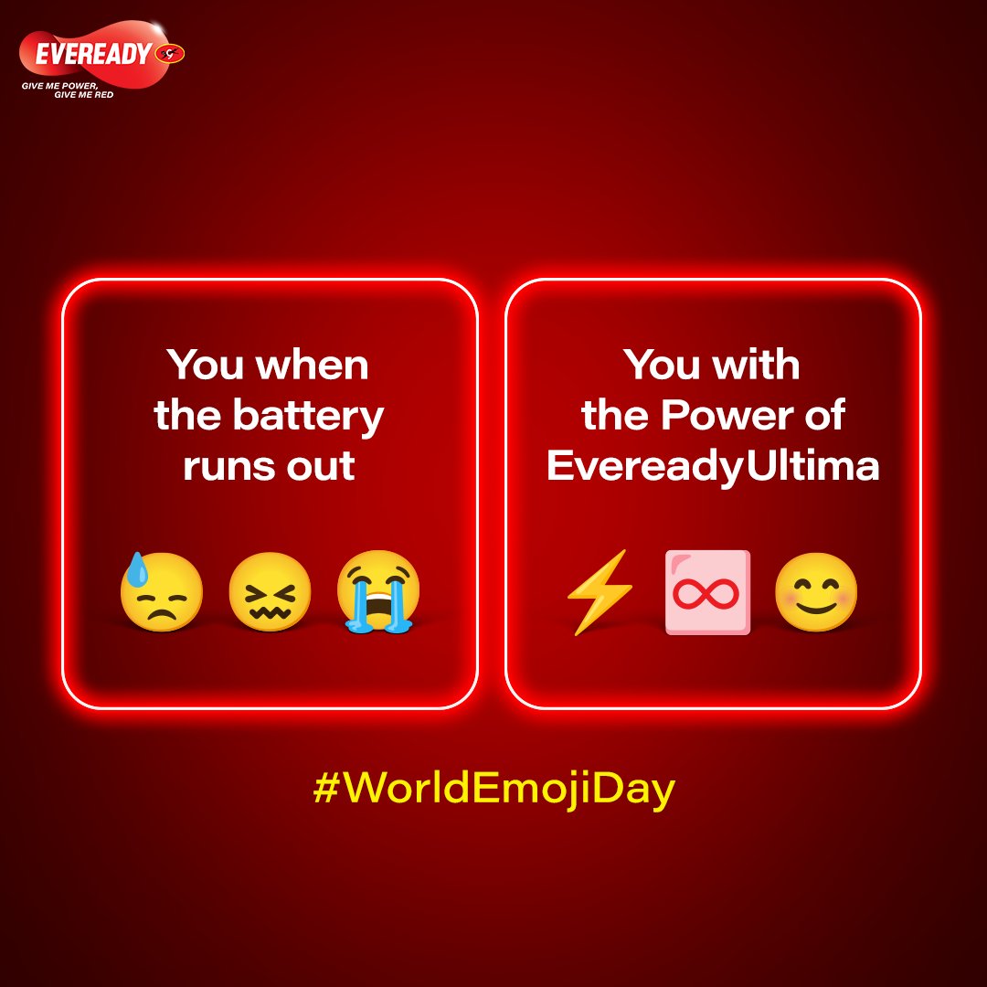 EvereadyIndia's tweet image. Keep the energy flowing and the smiles going.

#WorldEmojiDay #Eveready #LongerLasting #MorePower #GiveMePower #GiveMeRed