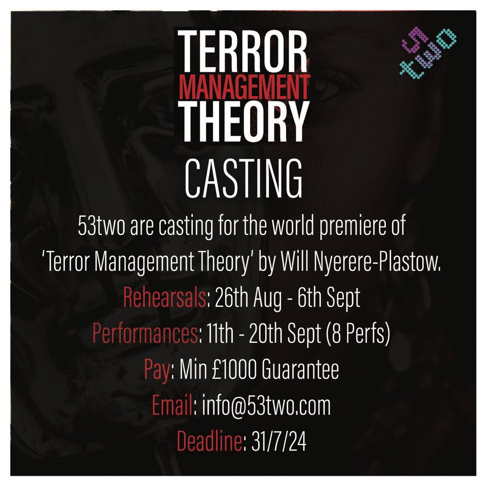 53two's tweet image. 🚨PAID CASTING🚨 An incredible piece is coming to 53two in September! Do you fit the brief or know someone who does? Get in touch!! Please share far and wide!! 💙💜
#theatre #manchester #actors