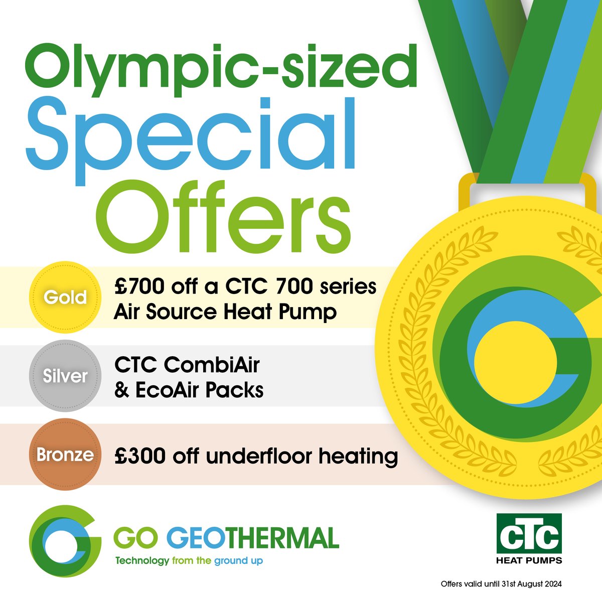 GoGeothermalLtd's tweet image. In celebration of the Olympics, we're excited to bring you our exclusive Olympic Promotion with Gold, Silver, and Bronze offerings of fantastic discounts on our products!✨🥇

#GoGeothermal #CTC #Olympics2024 #RenewableEnergy #SustainableLiving #EnergyEfficiency🥇🥈🥉