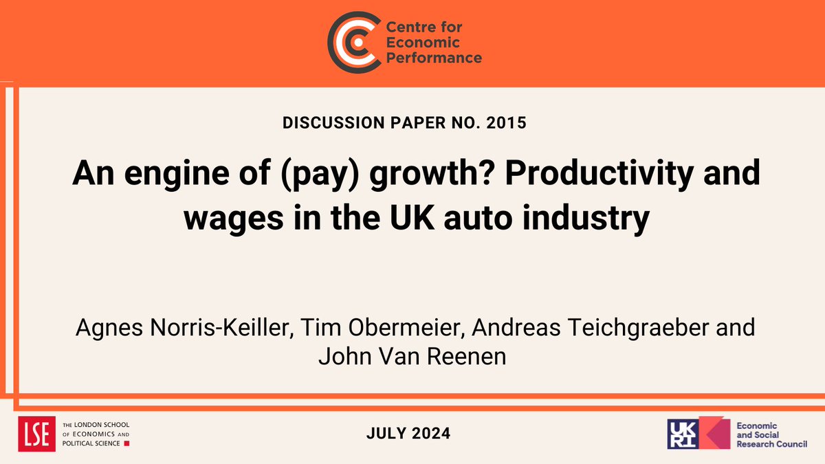 Centre for Economic Performance (@cep_lse) on Twitter photo How productivity gains in the UK auto industry significantly increased wages, and how worker bargaining power influenced their extent. Agnes Norris-Keiller, Tim Obermeier, Andreas Teichgraeber and <a href="/johnvanreenen/">John Van Reenen</a>
Read more: ow.ly/Q9HA50SBBIi How productivity gains in the UK auto industry significantly increased wages, and how worker bargaining power influenced their extent. Agnes Norris-Keiller, Tim Obermeier, Andreas Teichgraeber and <a href="/johnvanreenen/">John Van Reenen</a>
Read more: ow.ly/Q9HA50SBBIi