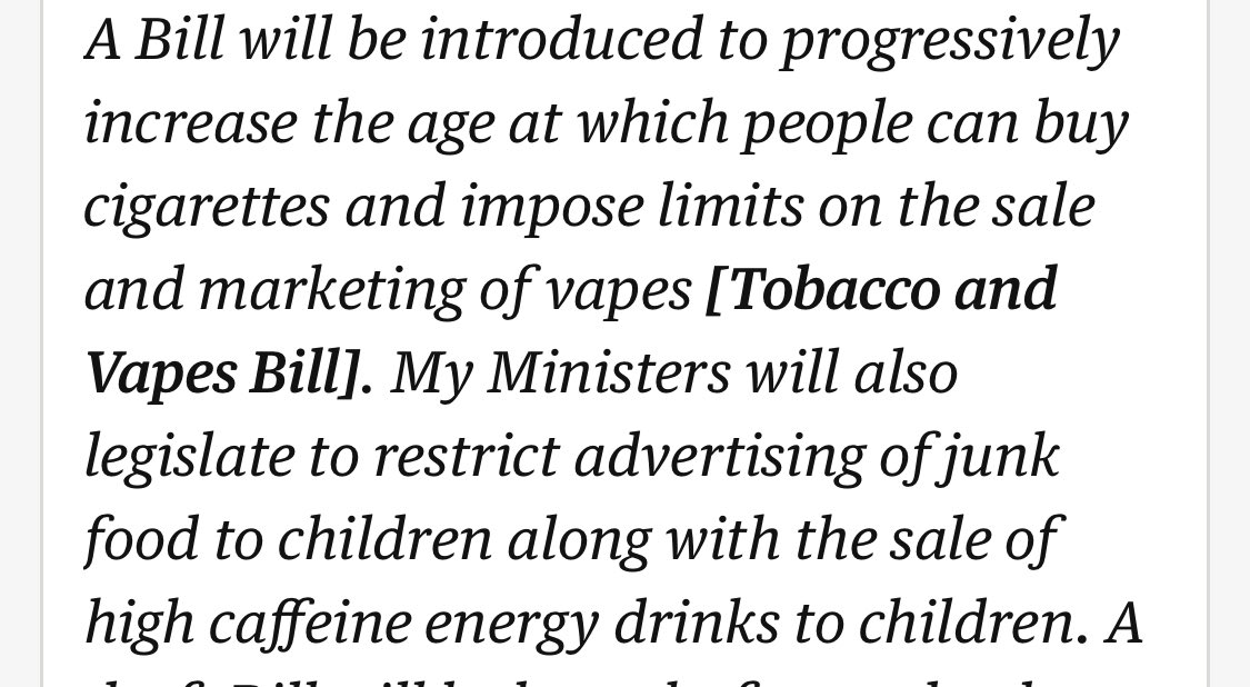 V welcome to see previous gov commitments on smoke free generation and restricting junk food advertising make it into the #KingsSpeech.

These are important but a whole gov focus will be needed to do the heavy lifting on prevention and inequals. 

Read👇
health.org.uk/publications/l…