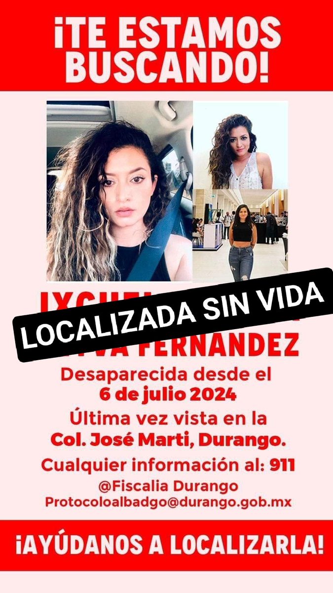 citlazoe's tweet photo. #Durango | Descansa en paz, Ixchel. 🕊️
Diez días después de su desaparición, encontraron su cuerpo en el municipio de Canatlán.
Diez días.
¿Qué pasó en la investigación de su desaparición? Ojalá la Fiscal brinde una detallada información sobre el caso y haya justicia para Ixchel. https://t.co/J4HMnosBxl