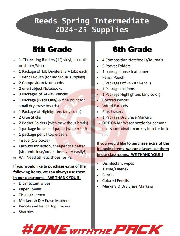 Gearing up for back to school! Here is our supplies list for our 5th &amp; 6th grade families.