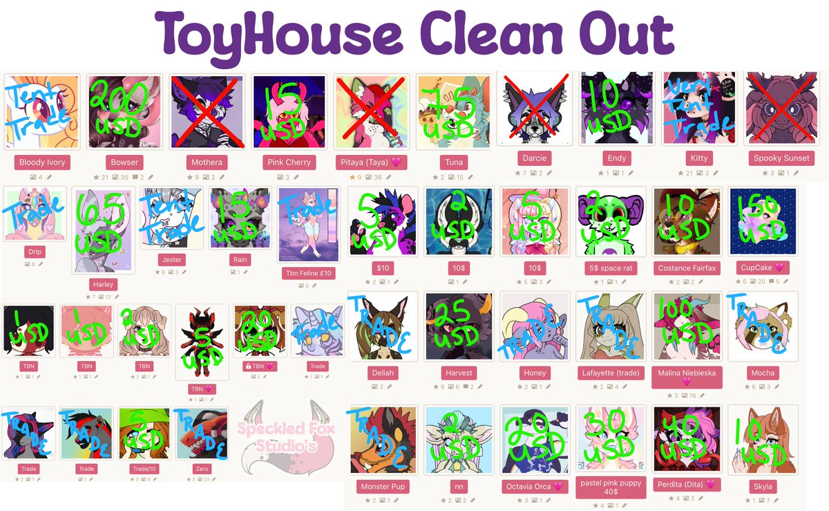 All info in pictures below!! Help me clear out this stash!

#furrycommunity #furryartist #furryfandom