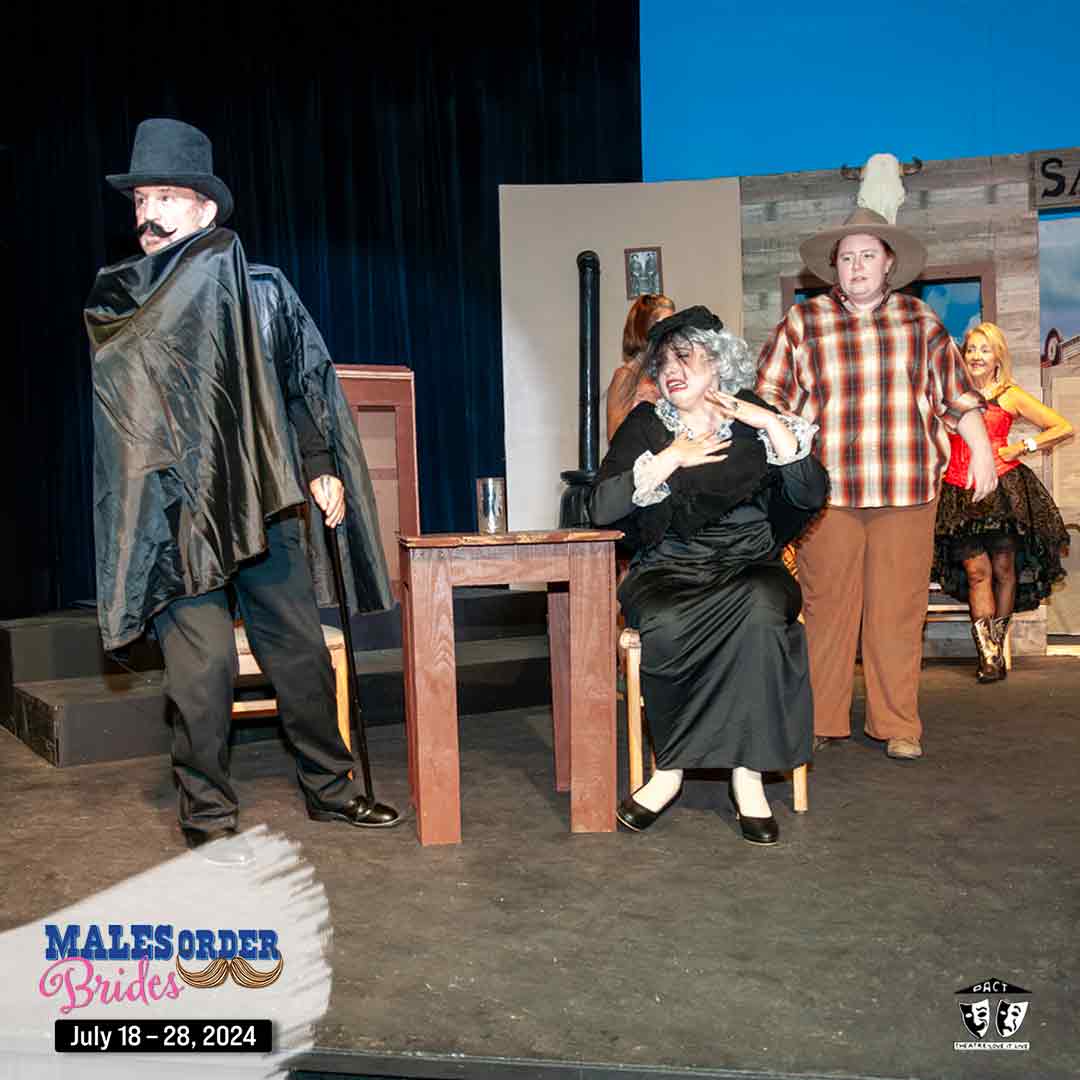 MALES ORDER BRIDES opens tomorrow! Tickets: bit.ly/3Vr1Go5. You don't want to miss this hilarious melodrama. July 18 - 28, 2024. Thursdays, Fridays and Saturdays at 7:30 p.m. and Sundays at 2:30 p.m. Evening show added at 7:30 p.m. on Sunday, July 21.